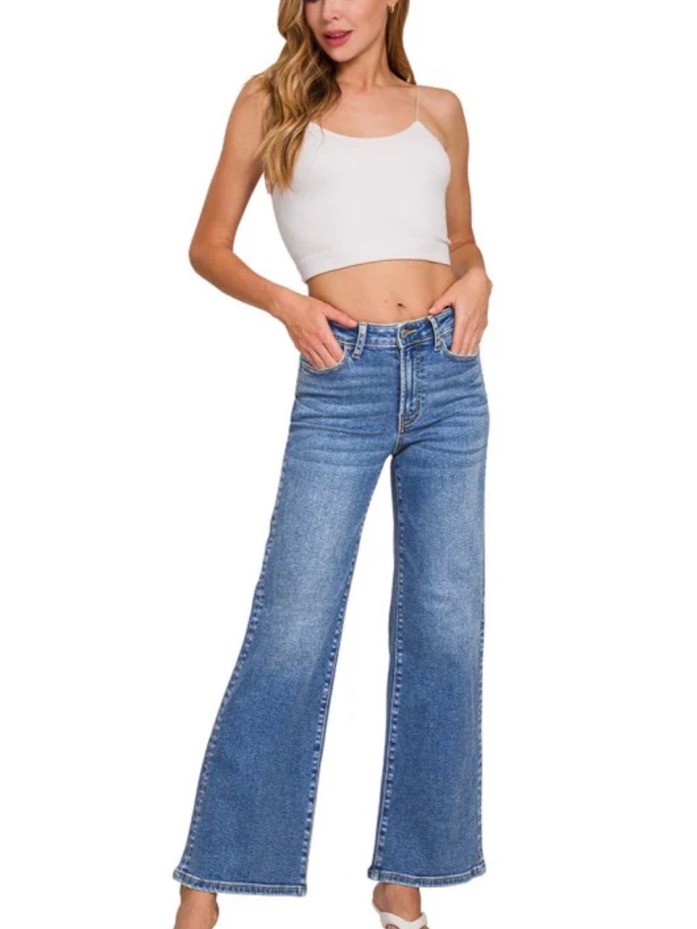 Zenana Women’s Wide Leg Jeans - Medium Blue Wash